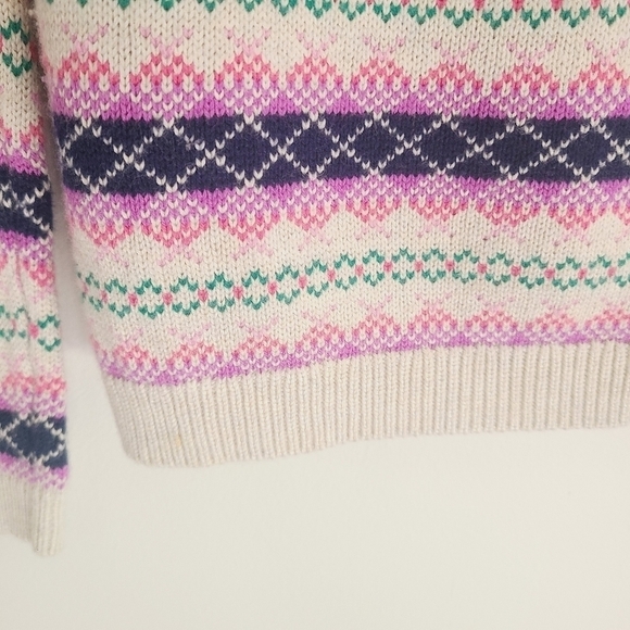 Talbots Petite | Women's Pink Fair Isle Back Zipper Cardigan Sweater (Size P) - Picture 7 of 15